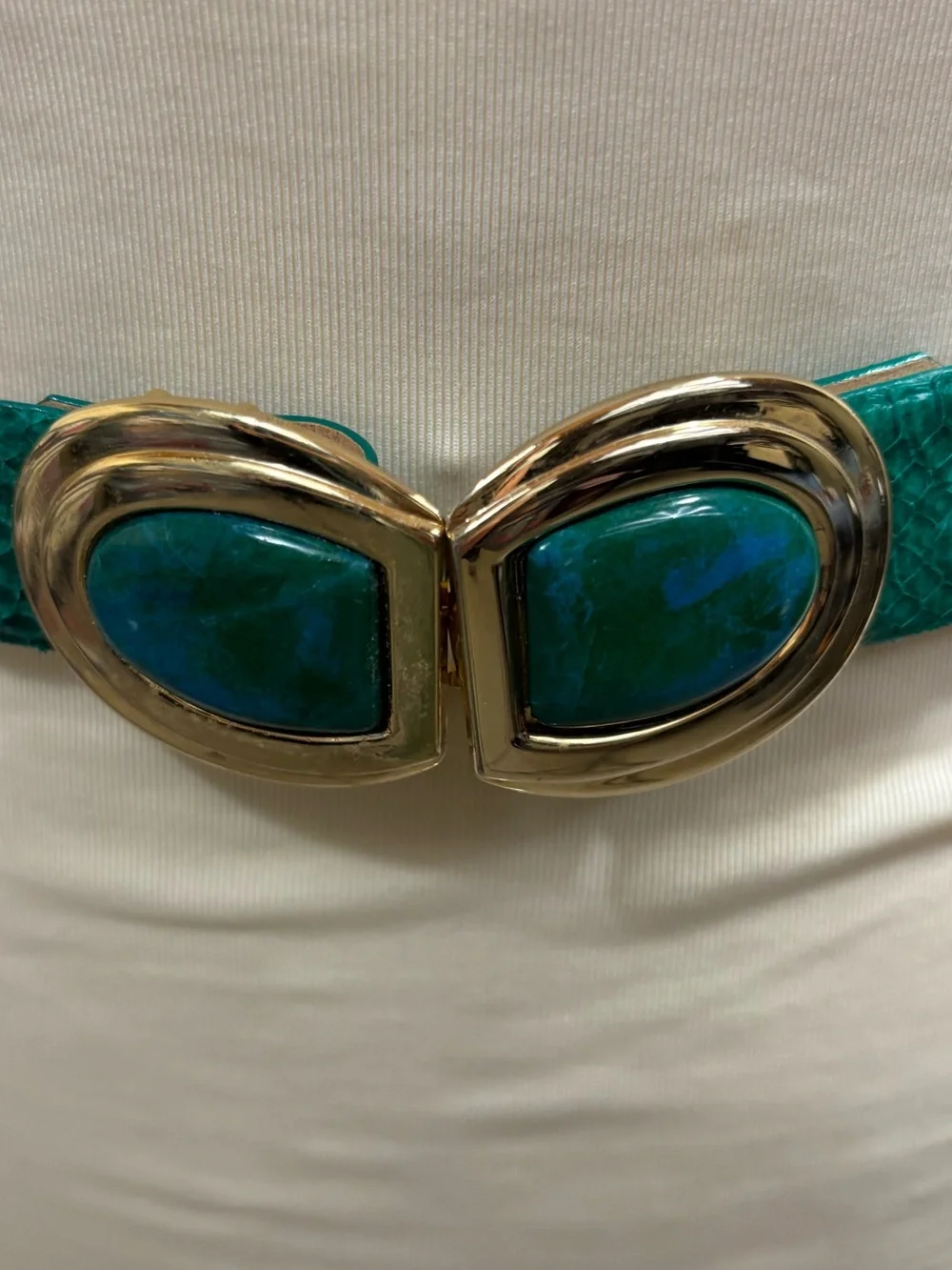Carlisle Vintage 80’s-90’s Teal Green Snakeskin Embossed Leather Belt